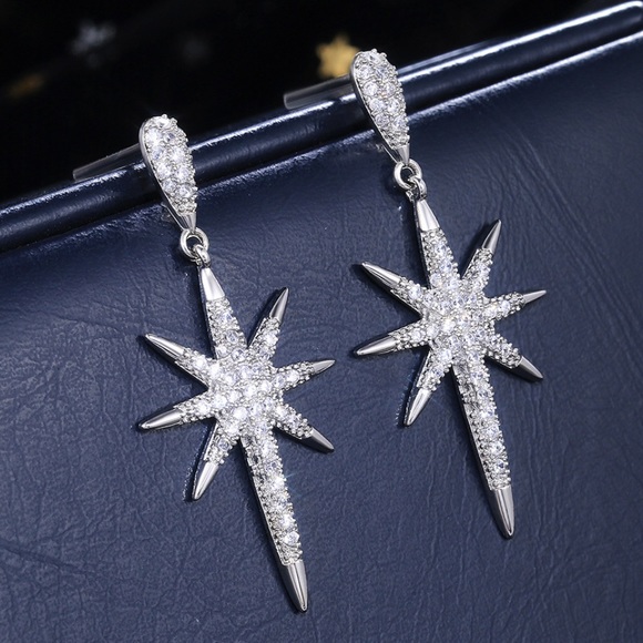 Jewelry - LUXURY STAR 925 STERLING SILVER DIAMOND EARRINGS